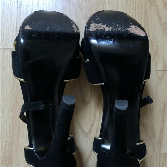 Womens Suede Leather Coach High Heels Black Gold 6 - Picture 3 of 5